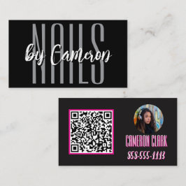 Nagelstudio Affärskort Djärkt Rosa Foto & QR-kod Visitkort