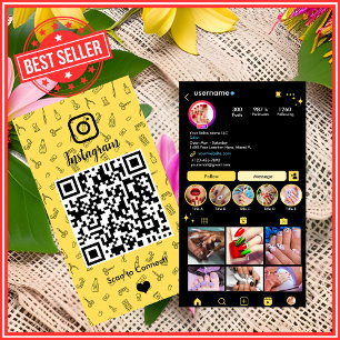 Nagelstudio Instagram Gul QR-kod Visitkort