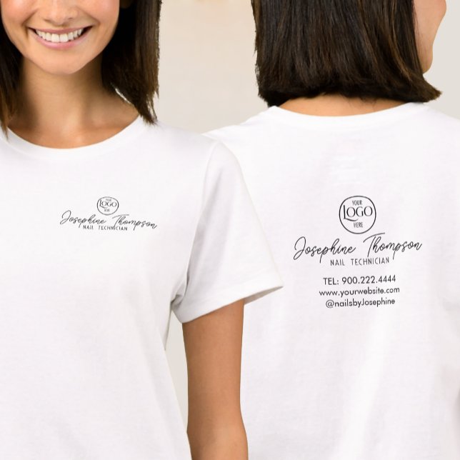 Nagelstudio logotyp svart modernt skrivstil t shirt (Nail Salon Logo Black Modern Script T-Shirt)