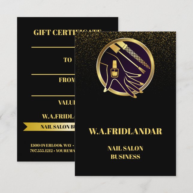 Nagelstudio Manikyr Modern Svart Guld  Presentkort (Fram/baksida)