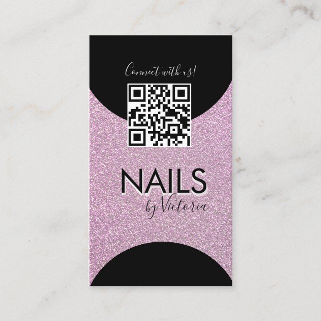 Nagelstudio Skönhetsartist QR-kod Falsk glitter Visitkort (Framsida)