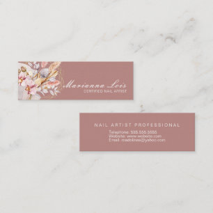 Nagelteknik Salong Guld Bohemian Blommor Mini Visitkort