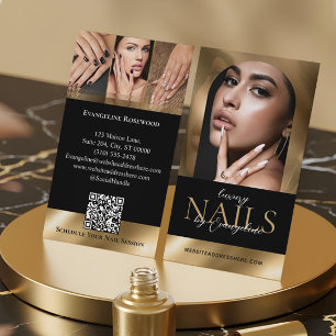 Nageltekniker Artist Salong Båge Foto Svart Guld Visitkort