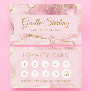 Nageltekniker Blush Rosa Guld Agat Marmor Lojalitetskort