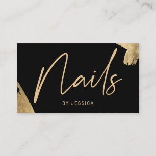 Nageltekniker elegant guld brushstroke svart visitkort