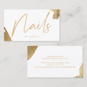 Nageltekniker elegant guld brushstroke vit visitkort