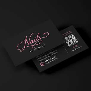 Nageltekniker Elegant Rosa Svart Manikyr Visitkort