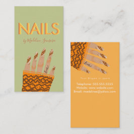 Nageltekniker Orange Trippel Bokstav Hands Visitkort