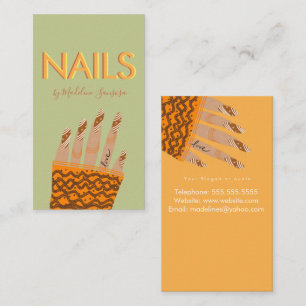 Nageltekniker Orange Trippel Bokstav Hands Visitkort