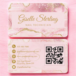 Nageltekniker Rosa Guld Agat QR-kod Visitkort