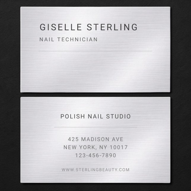 Nageltekniker Silver Metallisk Professionell Visitkort (Skapare uppladdad)