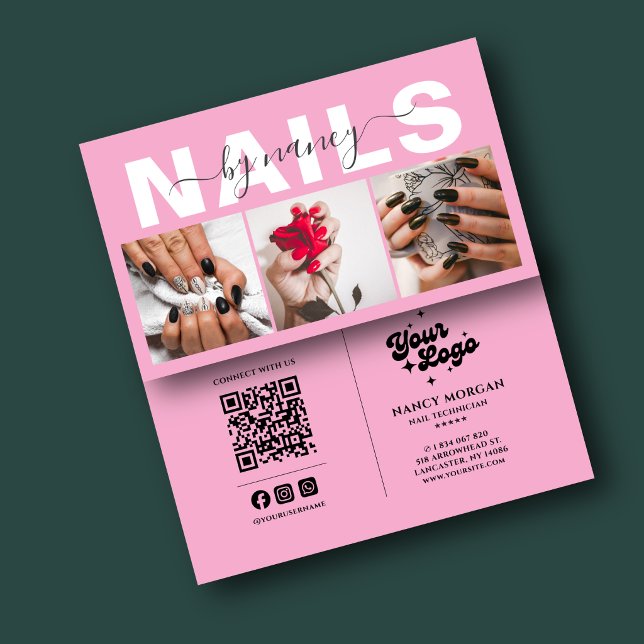 Nageltekniker typografi Foto Qr-kod logotyp  Visitkort (Skapare uppladdad)