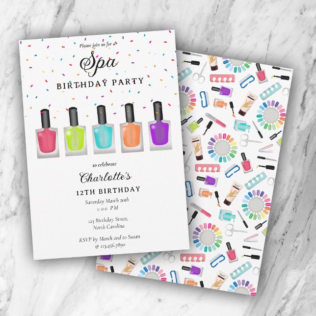 Nagelvård Manikyr Pedikyr Flicka Spa Födelsedag Inbjudningar (Nail Manicure Pedicure Mani Pedi Girl Spa Birthday Invitation)