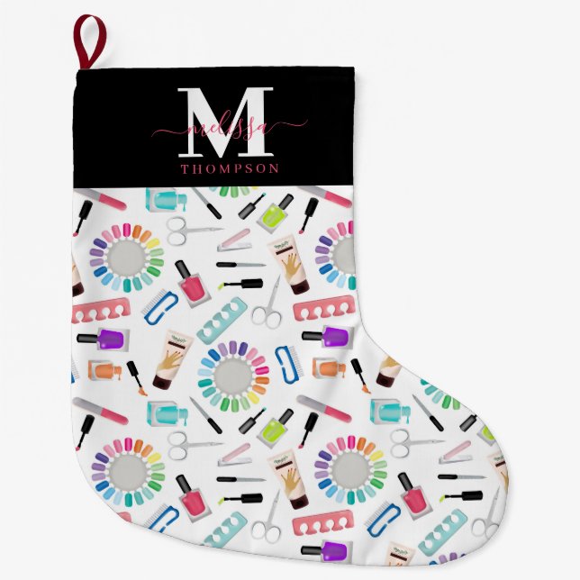 Naglar Manikyr Pedikyr Skönhetssalong Monogram Stor Julstrumpa (Framsidan)