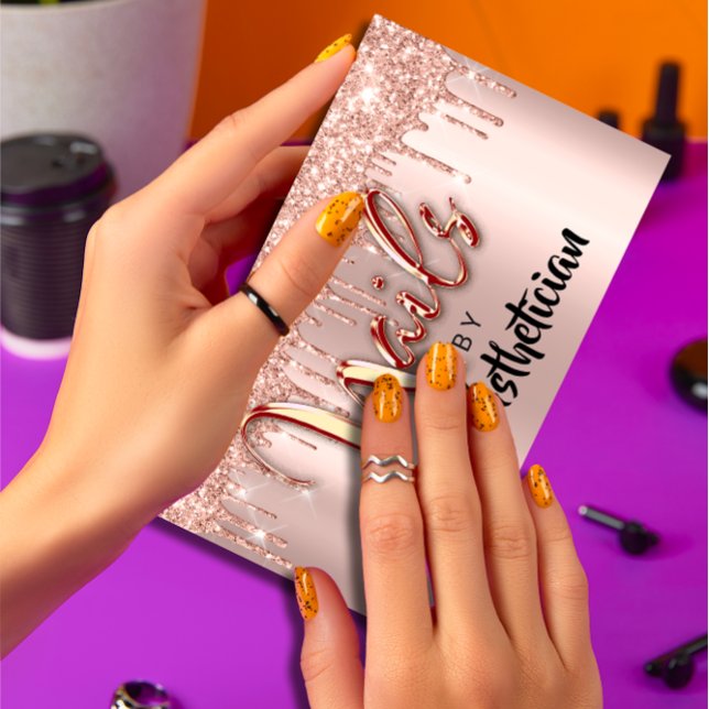 Naglar Studio Artist Drives Glitter Ro Nagel Care Visitkort (Nails Studio Artist Drips Glitter Rose Nail Care Business Card)