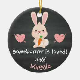 Någon är Loved Rosa Bunny Adoption Gift Julgransprydnad Keramik
