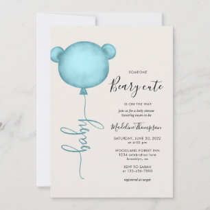 Någon Beary Cute Blue Balloon Baby Shower Inbjudningar