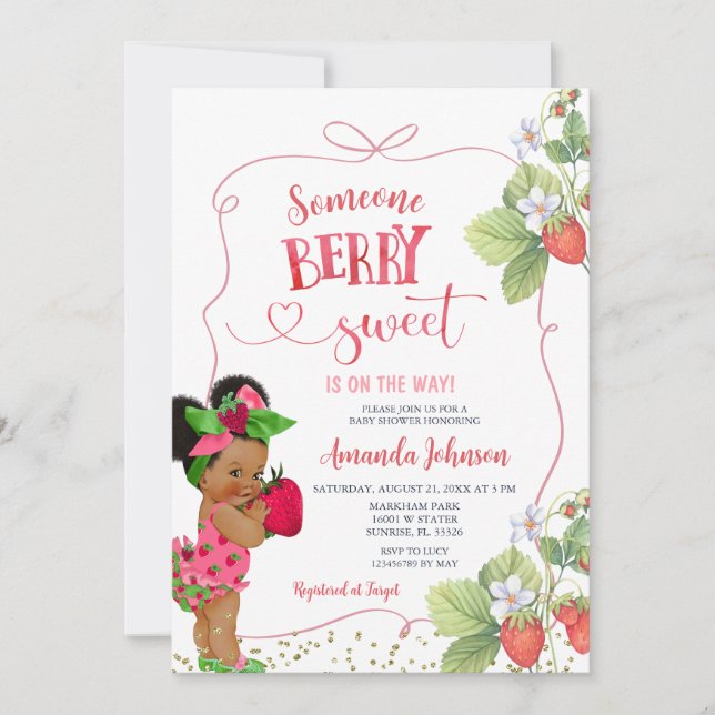 Någon Berry Sweet Baby Shower Hand plockade Inbjudningar (Framsida)