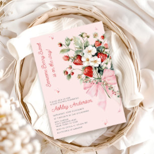 Någon Berry Sweet Modern Rosa Bow Baby Shower Inbjudningar