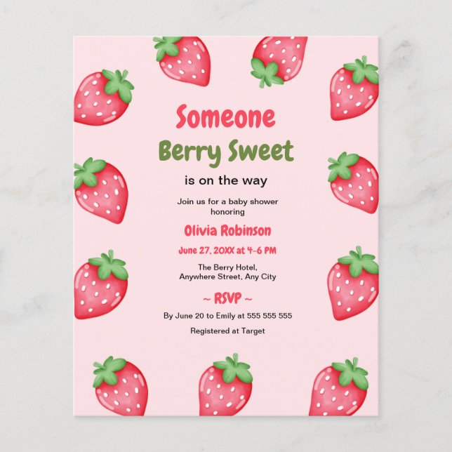 Någon Berry Sweet Strawberry Baby Shower Inbjudan Flygblad (Framsidan)