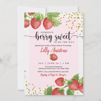 Någon Berry Sweet Strawberry Baby Shower Inbjudningar