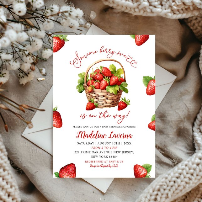 Någon Berry Sweet Strawberry Theme Baby Shower Inbjudningar (Skapare uppladdad)