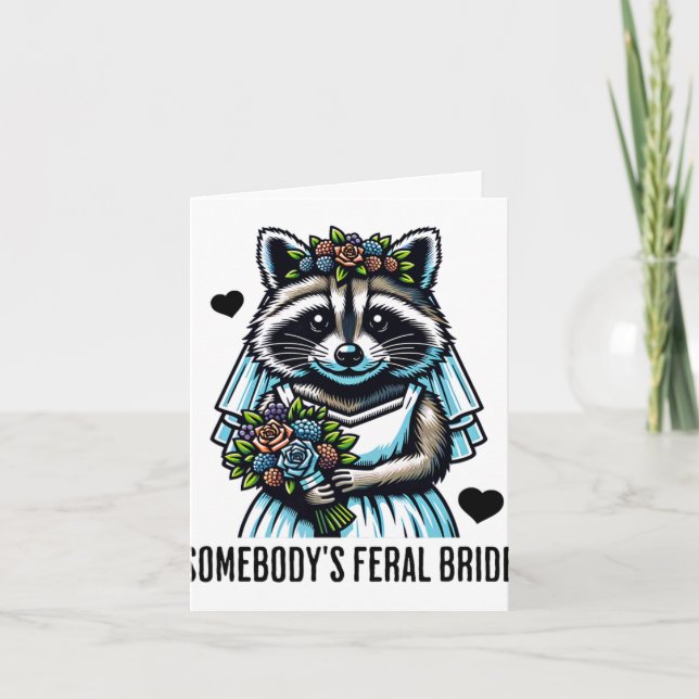 Någon Feral Bride Cute Raccoon Funny Bröllop Kort (Framsida)
