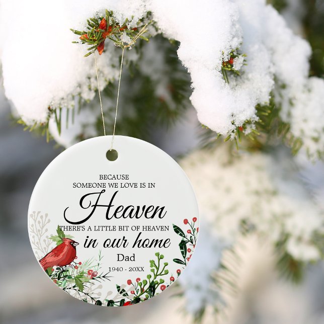 Någon i Heaven Cardinal Greenery Photo Julgransprydnad Keramik (Someone In Heaven Cardinal Greenery Photo Ceramic Ornament)