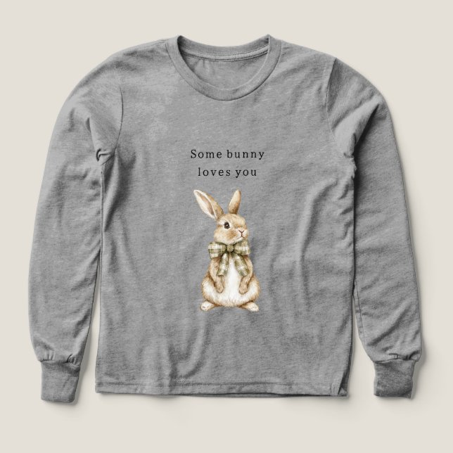 Någon Kanin Älskar Dig Grönslig Båge Påsk T Shirt (Design framsida)