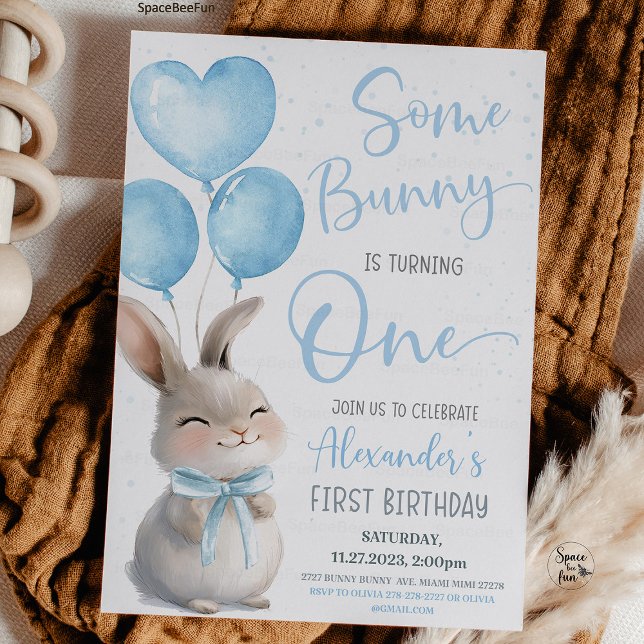 Någon Kanin är en båge kanin 1:a födelsedag Inbjudningar (Some Bunny is One, 1st Birthday Invitation, Bow Bunny Birthday, Bunny Theme Party, First Birthday Gi)