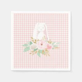 Någon kanin är en rosa blommig gingham födelsedag pappersservett