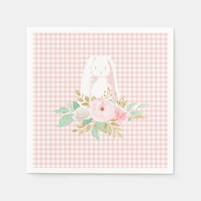 Någon kanin är en rosa blommig gingham födelsedag pappersservett (Framsidan)
