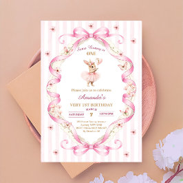 Någon kanin är en rosa rosett randig 1-års födelse inbjudningar