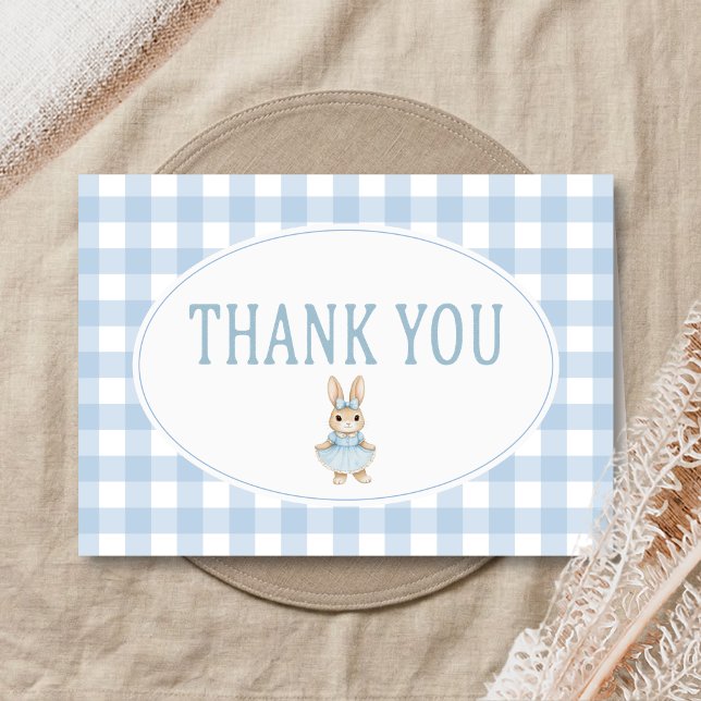 Någon kanin Baby Shower Tack Kort (Gingham Little Bunny Baby Shower Thank You Card)