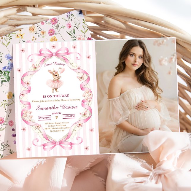 Någon kanin rosa band rosett baby shower inbjudningar (Skapare uppladdad)