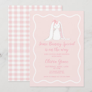 Någon kanin speciell rosa gingham baby shower inbjudningar