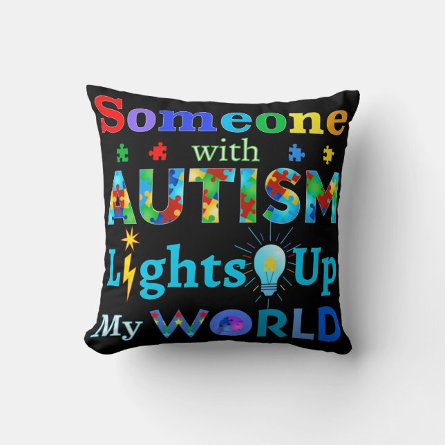 Någon med AUTISM Ljus Up My WORLD Kudde (Framsida)