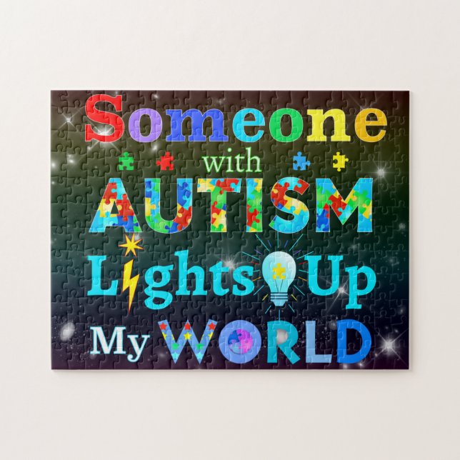 Någon med AUTISM Ljus upp min VÄRLD Pussel (Horisontell)