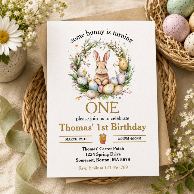Någon påskharen fyller ett år inbjudningar (Some easter Bunny Is Turning one 1st birthday Invitation)