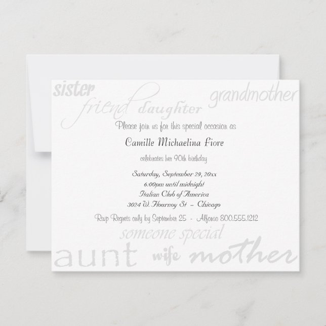 Någon speciell - kvinnligt - födelsedaginbjudan inbjudningar (Framsida)