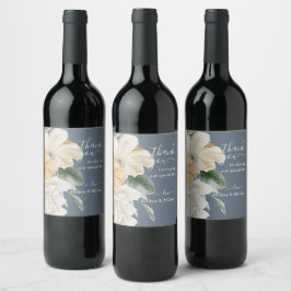 NÅGONBLUE - Elegantens Blommigt på Blå Bröllop Vinflaska Etikett