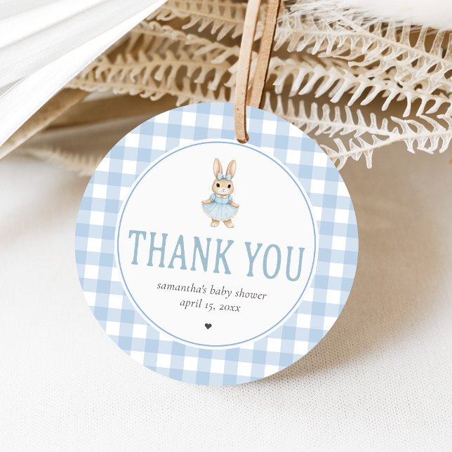 Någonkanin Bebis Bjudning Gåvor Etiketter (Gingham Little Bunny Baby Shower Favor Tags)