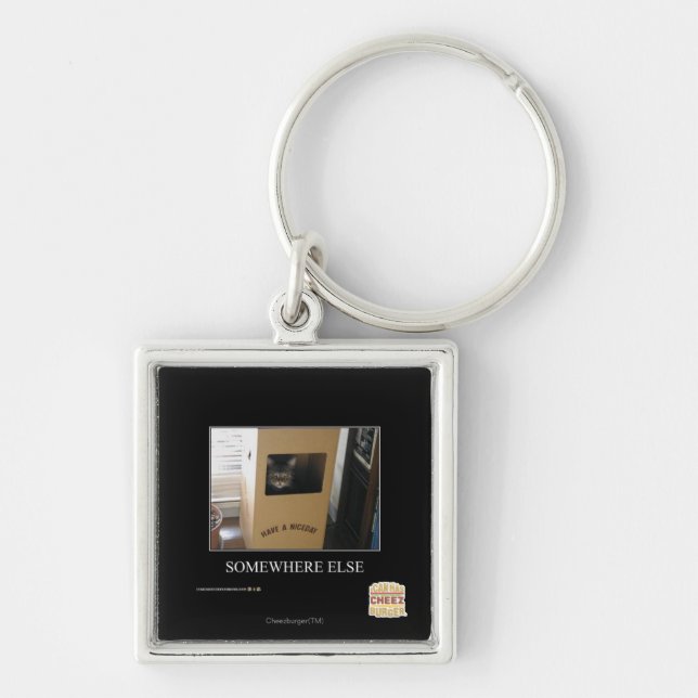 Någonstans annars fyrkantig silverfärgad nyckelring (Framsidan)