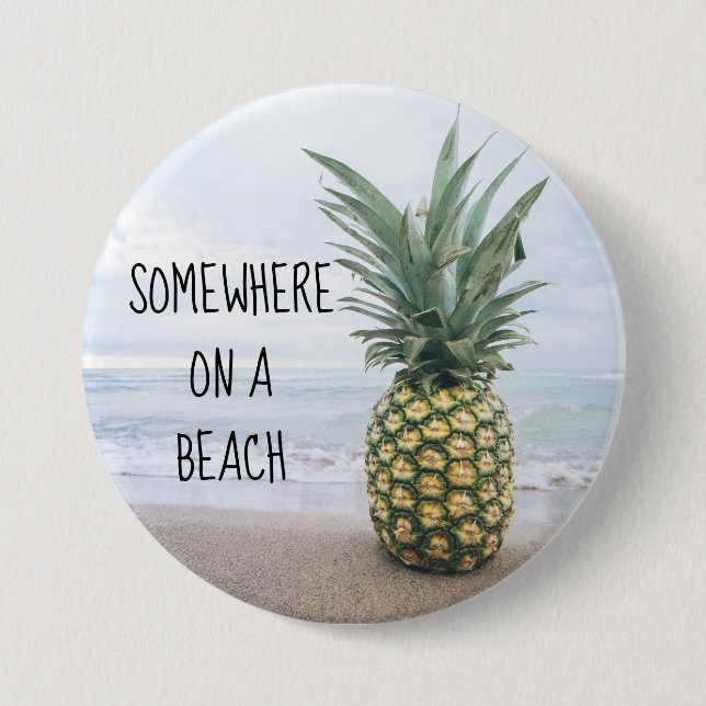 Någonstans på en strand Ananas Knapp (Framsida)