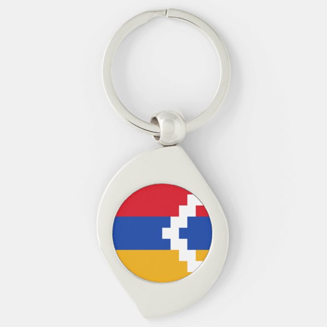 Nagorno Karabakh Flagga Swirl Silverfärgad Nyckelring (Framsidan)