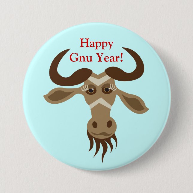 Något år för GnuStuff_Gwendolyn Gnu_Happy Gnu! Knapp (Framsida)