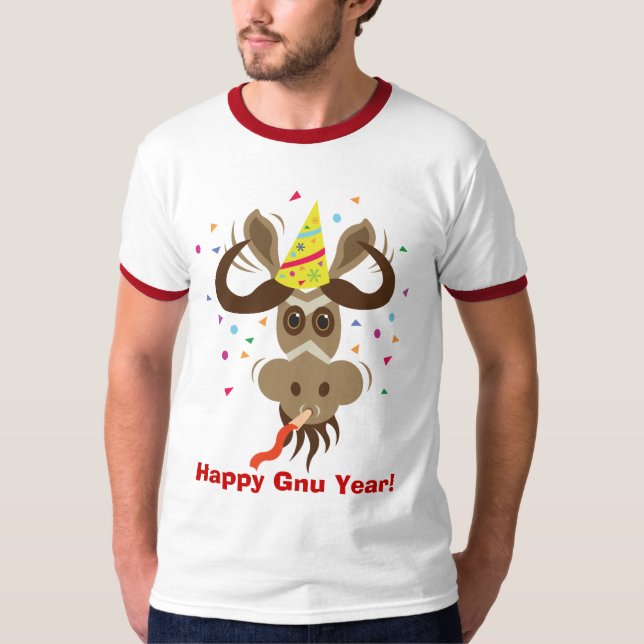 Något år för GnuStuff_Partier Gnu_Happy Gnu! T-shirt (Framsida)