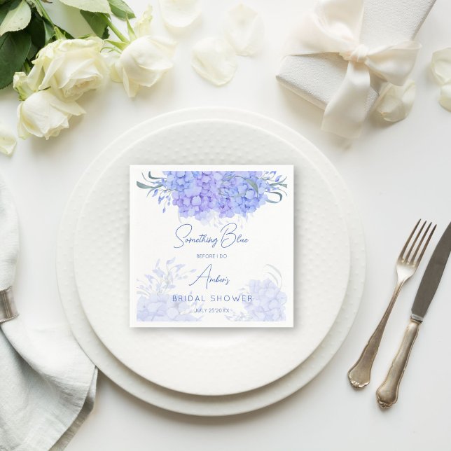 Något blå hortensia möhippa tryckt pappersservett (Something blue hydrangea bridal shower monogram printed napkins personalized table decor)