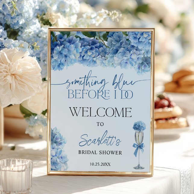 Något Blå Hortensia Välkommen Bröllopsfest  Poster (Something Blue Hydrangea Welcome Bridal Shower Poster)