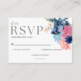 Något blått akvarellblommig bröllop RSVP-kort Tilläggskort